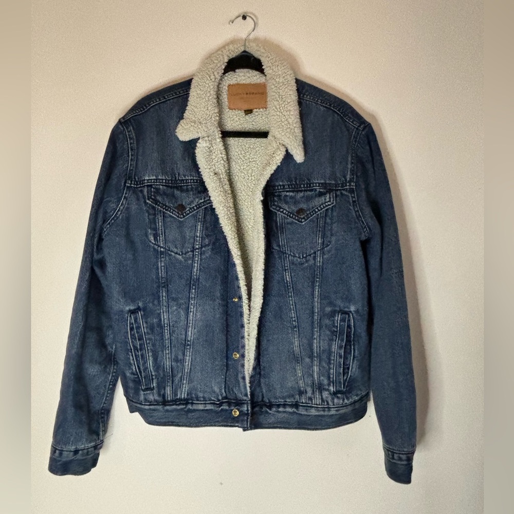 Lucky Brand men’s dark wash denim sherpa jacket size medium